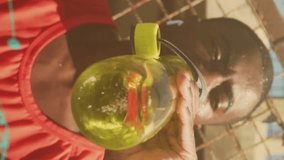 Medical data processing against tired african american fit man drinking water sitting on the stairs. sports, fitness and medical research technology concept - Powered by Shutterstock - Get 15% off with code: PIKWIZARD15