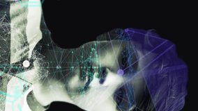 Animation of portrait of boy with green structural formulae of chemical compounds and data processing on black background. Online identity data processing digital composite. - Powered by Shutterstock - Get 15% off with code: PIKWIZARD15