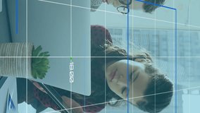 Animation of financial data processing over schoolchildren working together in an office using laptop. Education business social media network interface concept digital composite. - Powered by Shutterstock - Get 15% off with code: PIKWIZARD15