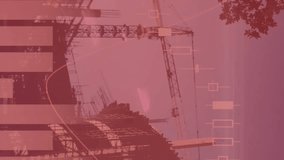 Animation of digital interface with financial data processing over construction site. Global technology online network concept digitally generated image. - Powered by Shutterstock - Get 15% off with code: PIKWIZARD15