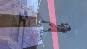 Animation of financial data processing over caucasian man hiking in mountains. Global travel, finances, computing and digital interface concept digitally generated video. - Powered by Shutterstock - Get 15% off with code: PIKWIZARD15