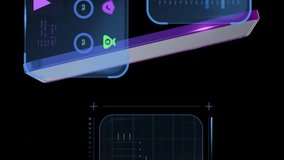 Animation of smartphone and screens with banking data over black background. Global online banking, shopping, business, connections, computing and data processing concept digitally generated video. - Powered by Shutterstock - Get 15% off with code: PIKWIZARD15