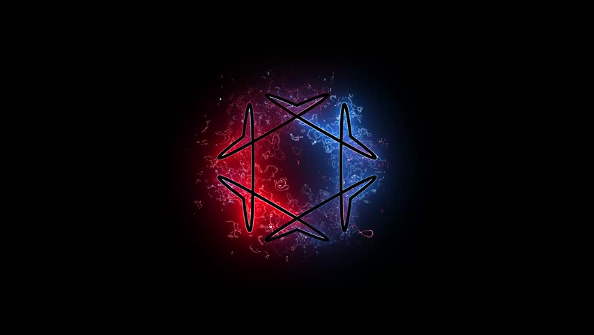Neon glowing light star frame icon saber animation background. HD video.