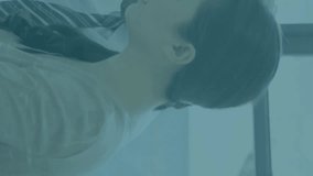 Animation of financial data processing over diverse colleagues having meeting in office. Global business, finances, computing, communication and digital interface concept digitally generated video. - Powered by Shutterstock - Get 15% off with code: PIKWIZARD15