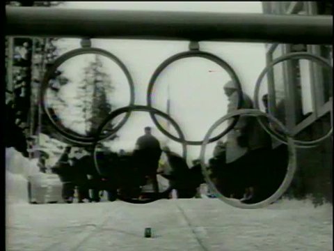 Bobsledders Tony Nash and Robin Dixon from Great Britain participate at IX Olympic Winter Games in Innsbruck, Austria circa 1964-MGM PICTURES, UNIVERSAL-INTERNATIONAL NEWSREEL, USA, filmed in 1964  