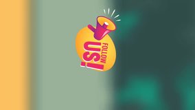 Animation of follow us and smartphones over green and yellow background. Network, communication, social media and technology concept digitally generated video. - Powered by Shutterstock - Get 15% off with code: PIKWIZARD15