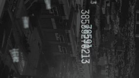 Animation of number and graphs over cityscape. Global finance, economy and technology concept digitally generated video. - Powered by Shutterstock - Get 15% off with code: PIKWIZARD15
