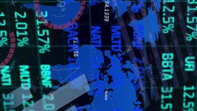 Animation of graphs, financial data and world map on black digital screen. Global data processing, finance and digital interface concept digitally generated video. - Powered by Shutterstock - Get 15% off with code: PIKWIZARD15