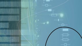 Animation of statistical data processing over spinning windmills against night city traffic. Renewable energy and business data technology concept - Powered by Shutterstock - Get 15% off with code: PIKWIZARD15