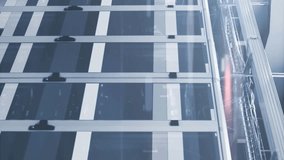 Animation of mathematical equations, infographic interface and lens flare over server room. Digital composite, multiple exposure, sonar, globalization, report, finance and technology concept. - Powered by Shutterstock - Get 15% off with code: PIKWIZARD15