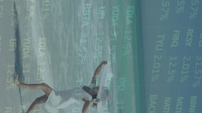 Animation of euro symbol and financial data processing over african american woman on beach. Global business, finance, computing and data processing concept digitally generated video. - Powered by Shutterstock - Get 15% off with code: PIKWIZARD15