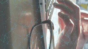 A businesswoman uses a laptop while enjoying a cup of coffee in a café. Global business digital interface and technology concept digitally generated video. - Powered by Shutterstock - Get 15% off with code: PIKWIZARD15