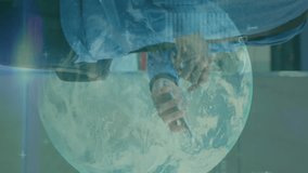 Animation of globe with dices and data processing over caucasian businessman using smartphone. Global business, finances and digital interface concept digitally generated video. - Powered by Shutterstock - Get 15% off with code: PIKWIZARD15