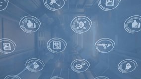 Animation of multiple digital icons against neon tunnel in seamless pattern. Global networking and business technology concept - Powered by Shutterstock - Get 15% off with code: PIKWIZARD15