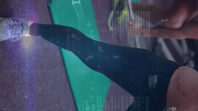 Animation of statistical data processing over caucasian fit couple performing weight training at gym. Sports and fitness technology concept - Powered by Shutterstock - Get 15% off with code: PIKWIZARD15