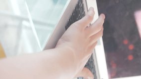 Animation of 6g text, globe, computer language, cropped hands of caucasian woman using laptop. Digital composite, multiple exposure, globalization, beverage, coding and technology concept. - Powered by Shutterstock - Get 15% off with code: PIKWIZARD15