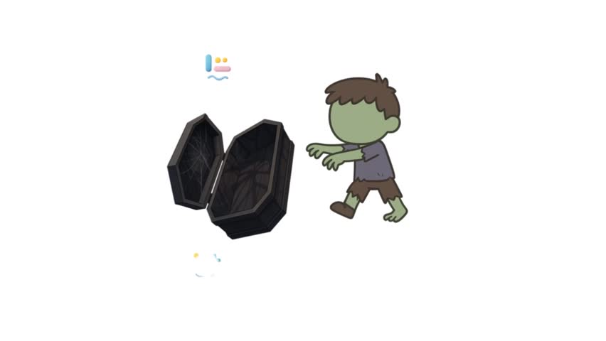Zombie Child Walks From Open Coffin Cartoon Illustration