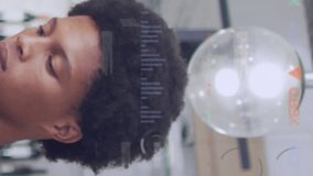 Animation of statistical data processing against close up of a african american waiter at a cafe. Computer interface and business data technology concept - Powered by Shutterstock - Get 15% off with code: PIKWIZARD15