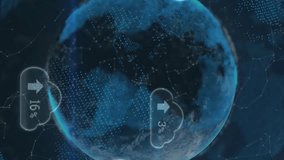 Animation of clouds with percentage and arrow over globes on black background. Social media, technology and digital interface concept digitally generated video. - Powered by Shutterstock - Get 15% off with code: PIKWIZARD15