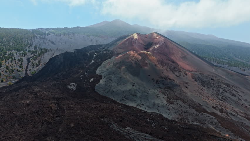 Cumbre Vieja volcano in La Palma, serene terrain, extinct and peaceful
