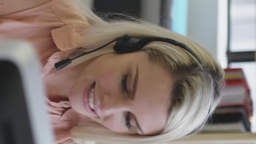 Animation of media icons over caucasian businesswoman using phone headset. global networks, business, data processing and digital interface concept digitally generated video. - Powered by Shutterstock - Get 15% off with code: PIKWIZARD15