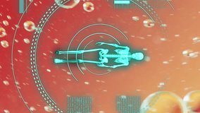 Animation of data processing with human skeleton over bubbles on red background. Science, medicine and digital interface concept digitally generated video. - Powered by Shutterstock - Get 15% off with code: PIKWIZARD15