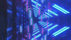Animation of glowing light trails of data transfer moving over neon tunnel. Global virtual reality, data processing, computing and digital interface concept digitally generated video. - Powered by Shutterstock - Get 15% off with code: PIKWIZARD15