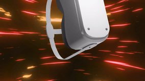 Animation of vr headset over neon lights moving on black background. Global virtual reality, data processing, computing and digital interface concept digitally generated video. - Powered by Shutterstock - Get 15% off with code: PIKWIZARD15