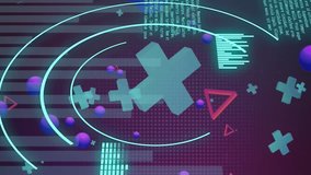Animation of blue scope and 3d shapes over data processing on dark background. Data, connection, digital interface and retro future concept digitally generated video. - Powered by Shutterstock - Get 15% off with code: PIKWIZARD15