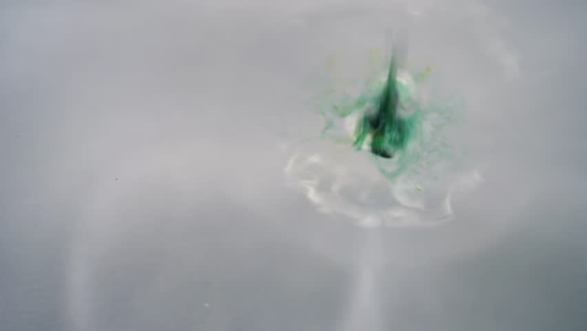 Green ink water drops close up macro close up 4k selective focus