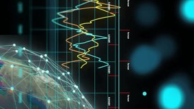 Animation of financial data processing over globe on black background. Global finance, business, connections, computing and data processing concept digitally generated video. - Powered by Shutterstock - Get 15% off with code: PIKWIZARD15