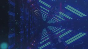 Animation of digital interface with globe of network of connections in blue glowing tunnel. Global technology and network of connections concept digitally generated image. - Powered by Shutterstock - Get 15% off with code: PIKWIZARD15