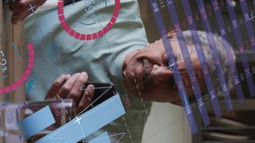 Animation of financial data processing over senior man using smartphone at home. global business, finance, connection and communication concept digitally generated video. - Powered by Shutterstock - Get 15% off with code: PIKWIZARD15