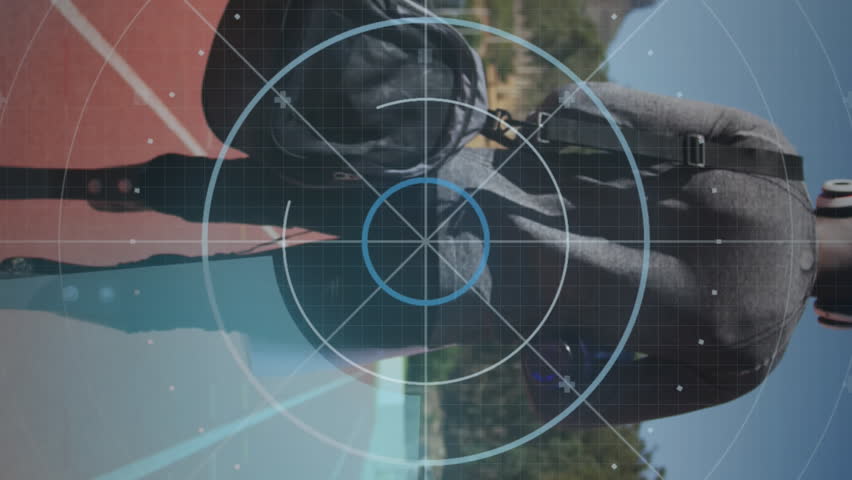 Animation of digital data processing over disabled male athlete walking on racing track. global sports, competition, disability and digital interface concept digitally generated video. - Powered by Shutterstock - Get 15% off with code: PIKWIZARD15