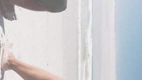 Animation of happy holidays over happy diverse senior couple on beach. Christmas, holidays, celebration and relax concept digitally generated video. - Powered by Shutterstock - Get 15% off with code: PIKWIZARD15