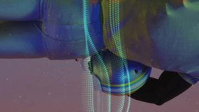 Animation of multiple light trails over american football player on neon background. Sports and communication concept digitally generated video. - Powered by Shutterstock - Get 15% off with code: PIKWIZARD15