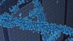 Animation of dna strand and scientific data processing over blue background. Global medicine, science, digital interface, computing and data processing concept digitally generated video. - Powered by Shutterstock - Get 15% off with code: PIKWIZARD15