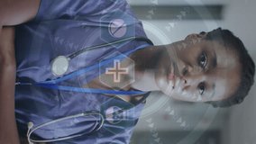 Animation of medical data processing over african american female doctor. Global medicine, healthcare, digital interface, computing and data processing concept digitally generated video. - Powered by Shutterstock - Get 15% off with code: PIKWIZARD15