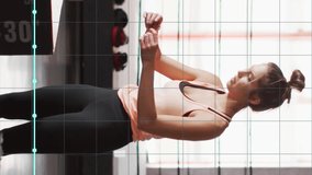 Animation of data processing over caucasian woman jumping on box, exercising in boxing gym. Sports, competition, exercise and data processing concept digitally generated video. - Powered by Shutterstock - Get 15% off with code: PIKWIZARD15