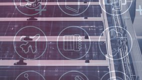 Animation of technological icons in circles over an empty server room. digital interface global connections concept digitally generated video. - Powered by Shutterstock - Get 15% off with code: PIKWIZARD15