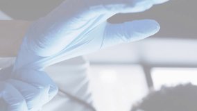 Animation of covid 19 cells with female doctor wearing mask putting on gloves. healthcare and protection during coronavirus covid 19 pandemic, digitally generated video. - Powered by Shutterstock - Get 15% off with code: PIKWIZARD15