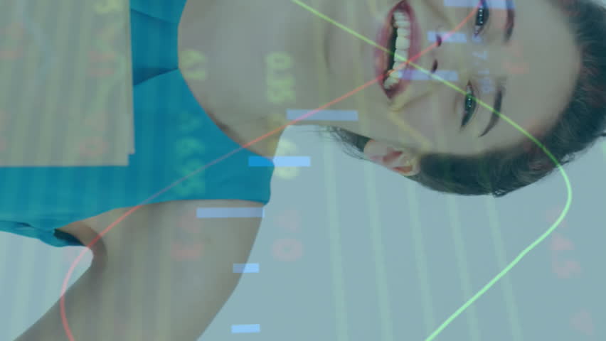 Animation of numbers changing and financial data processing over woman holding shopping bag. global business and finance concept digitally generated video. - Powered by Shutterstock - Get 15% off with code: PIKWIZARD15