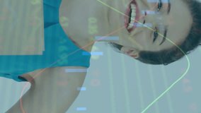 Animation of numbers changing and financial data processing over woman holding shopping bag. global business and finance concept digitally generated video. - Powered by Shutterstock - Get 15% off with code: PIKWIZARD15