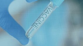 Animation of digital interface showing statistics with scientinst holding covid-19 vaccine wearing face masks. Healthcare and protection during coronavirus covid 19 pandemic, digitally generated video - Powered by Shutterstock - Get 15% off with code: PIKWIZARD15