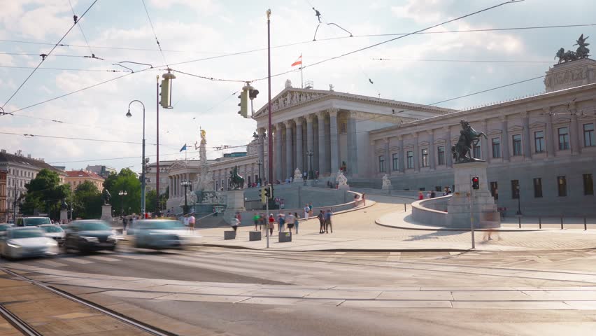 Timelapse of the greek style parliament of Vienna in Europe