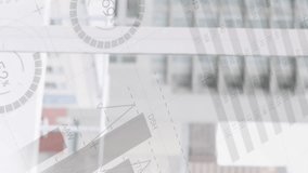 Digital composite of a female Caucasian architect holding building plans with graphs and statistics in the foreground 4k - Powered by Shutterstock - Get 15% off with code: PIKWIZARD15