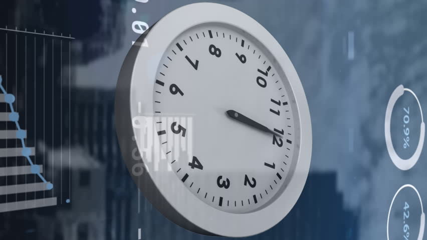 Animation of clock moving fast and data processing over cityscape. global connections and digital interface concept digitally generated video. - Powered by Shutterstock - Get 15% off with code: PIKWIZARD15
