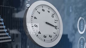 Animation of clock moving fast and data processing over cityscape. global connections and digital interface concept digitally generated video. - Powered by Shutterstock - Get 15% off with code: PIKWIZARD15