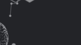 Animation of globe over chemical formulas and brain on black background. data processing, science, network, computers and technology concept digitally generated video. - Powered by Shutterstock - Get 15% off with code: PIKWIZARD15