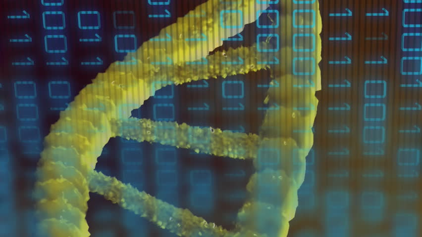Animation of binary coding data processing over dna strand spinning. Global science, data processing, connections and cloud computing concept digitally generated video. - Powered by Shutterstock - Get 15% off with code: PIKWIZARD15